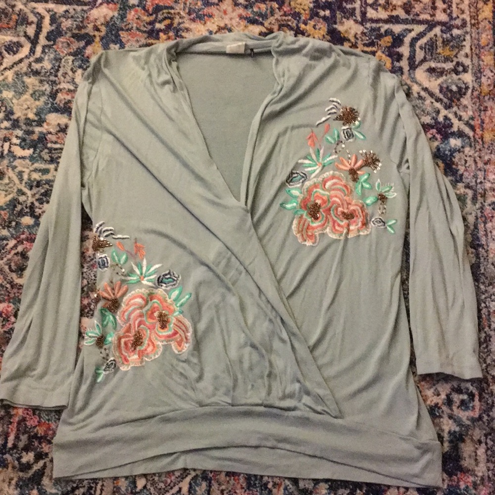 Akemi & Kin (Anthro) drape embroidered blouse